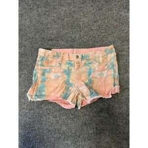 Bleulab Shorts Womens Size 28 Pink Blue Tie Dye Raw Hem Stretch Denim Low Rise